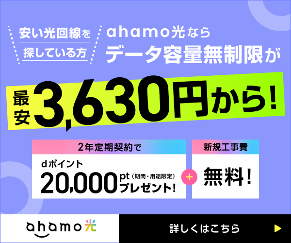 【ahamo光】安定した光回線をコスパ良く！ｄポイント20,000pt
